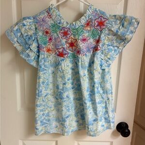JODIFL Floral Embroidered Blue Top